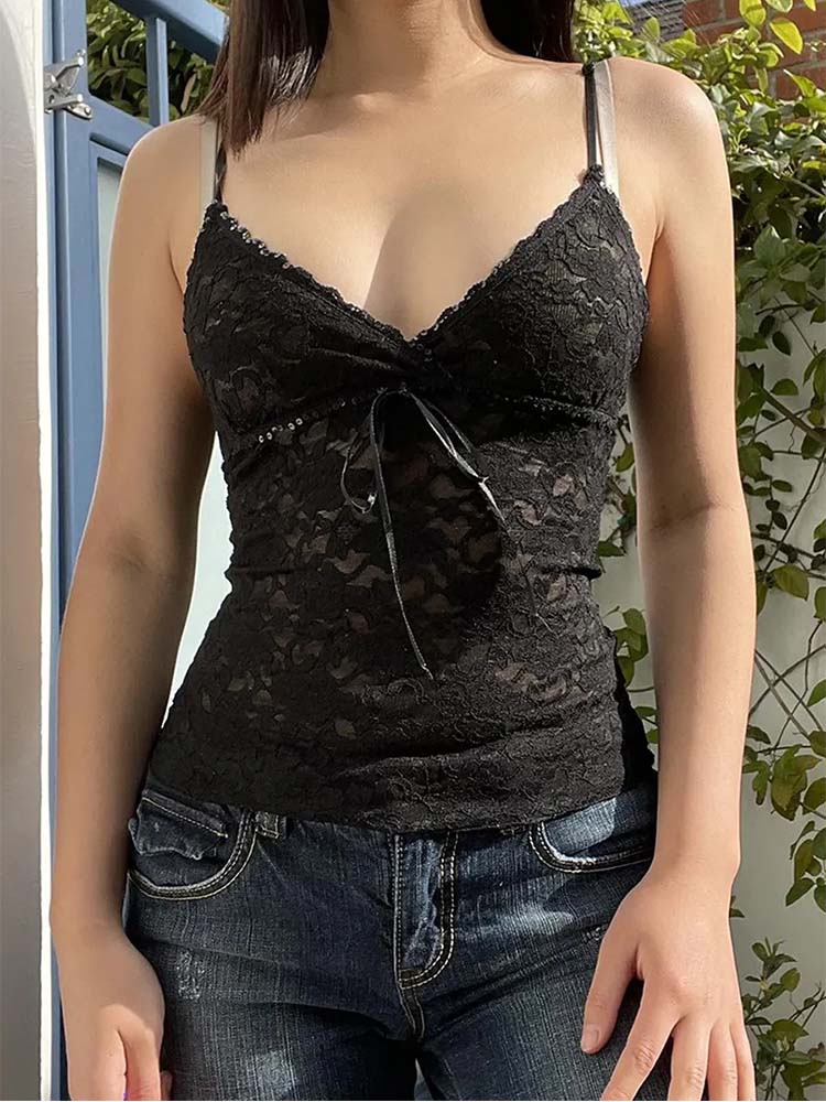 قمصان نسائية قصيرة سوداء شفافة - مراجعة Cami Top Lace وسعره